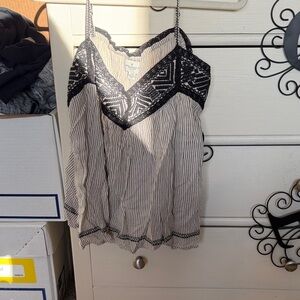 Women's Striped Lace-Trim Tank Top - Black & Cream
